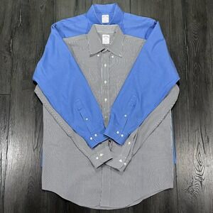Brooks Brothers 346 Two Dress Shirt Lot 16 4/5 Stripe‎ Blue Original Polo L/S XL